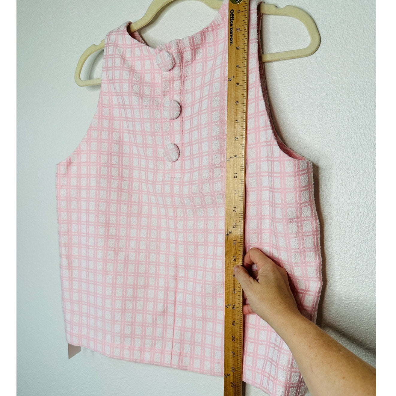 NWT Lisa Marie Fernandez Pink & White Check Boucle Back Button Sleeveless Top 4