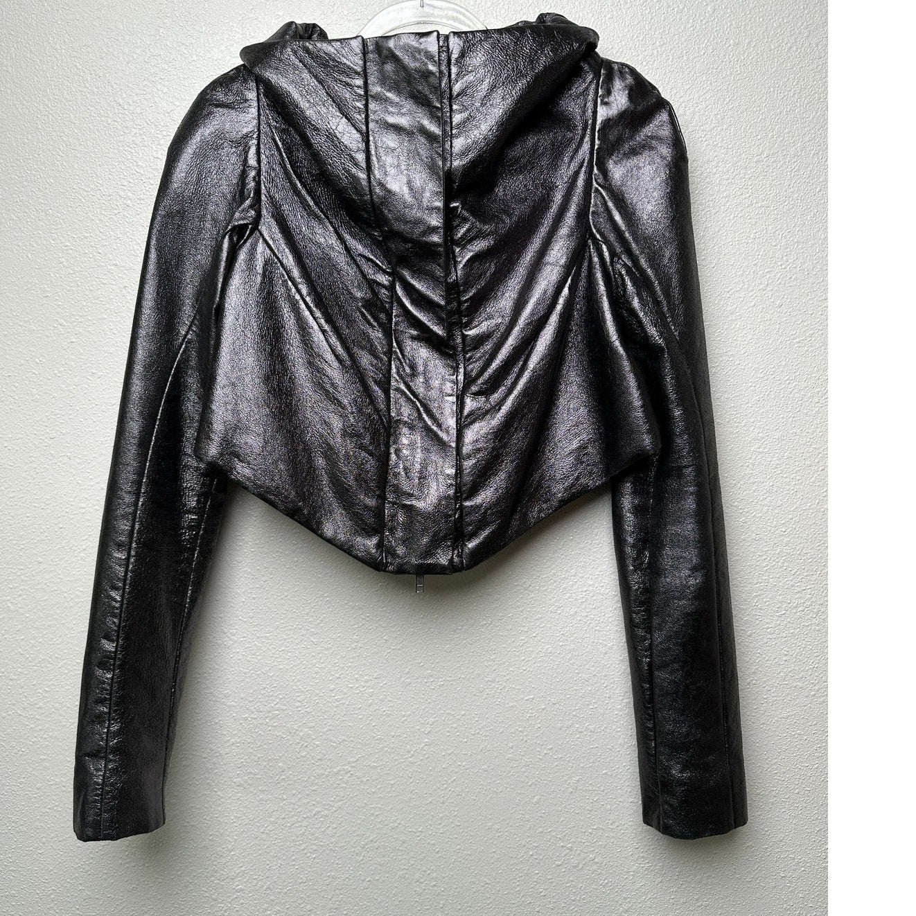 Gareth Pugh gunmetal calf leather cropped jacket women’s 10 draped zip