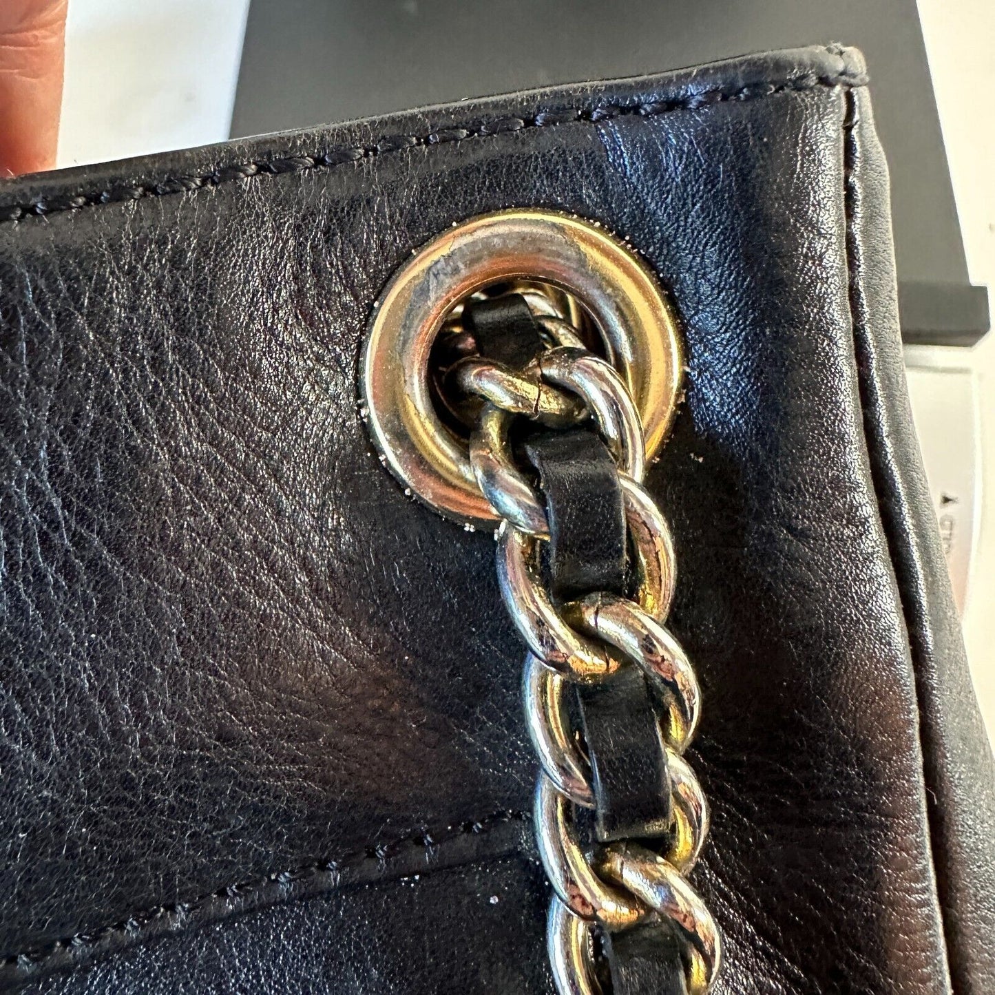 Rebecca Minkoff Black Leather Shoulder Bag Purse with Gold Hardware Chain Strap