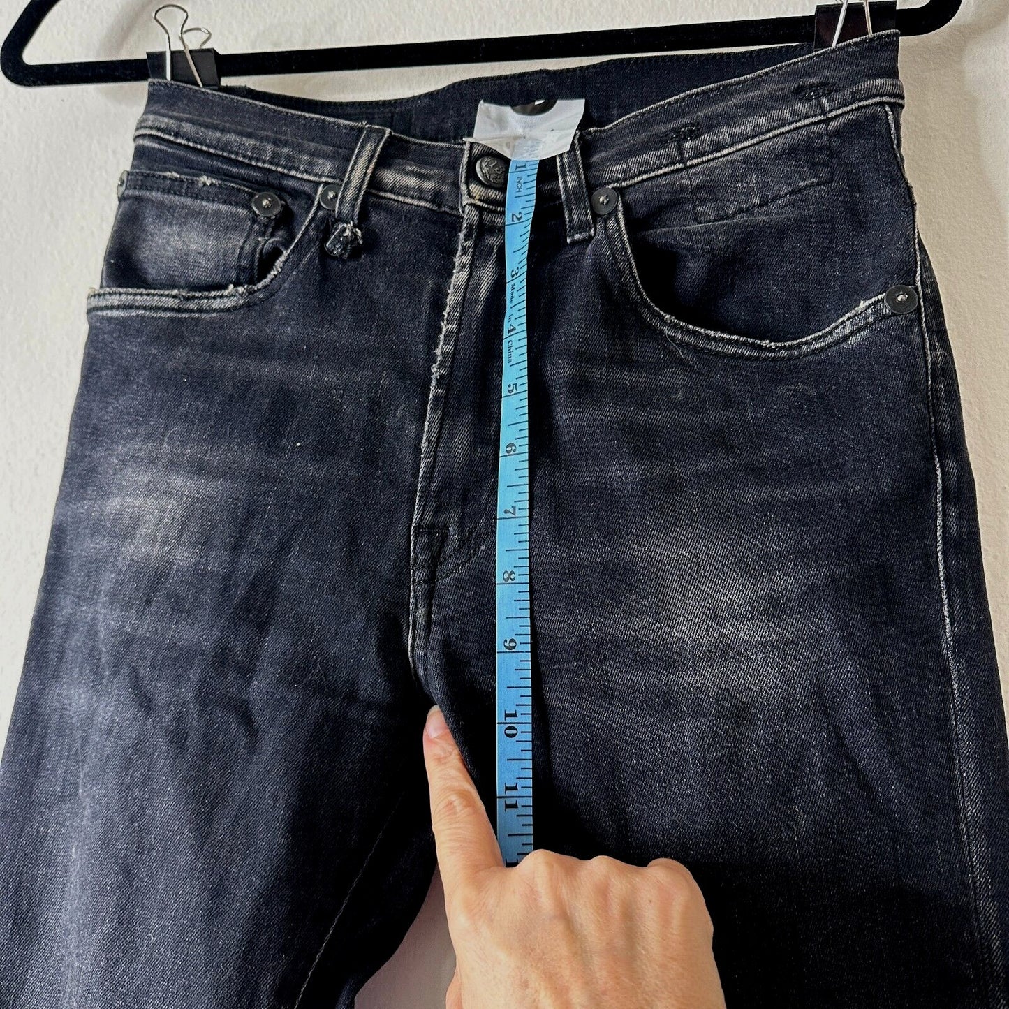 R13 High Rise Aiden Black Stone Wash Skinny Jeans Distressed Knees & Hem Size 26