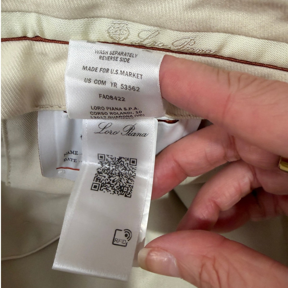 Loro Piana Carlo Stretch Cotton Trousers Light Cream Stone Men's US 30