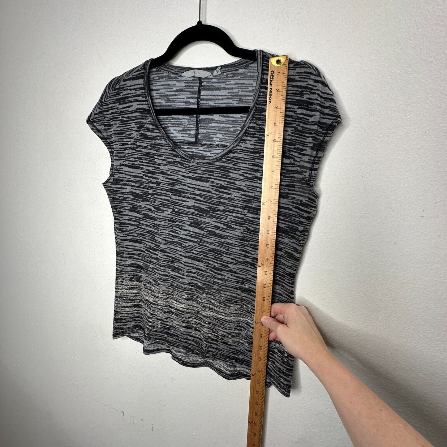 Athleta Well Loved Black and Gray Striped Burnout Deep Scoop Cap Sleeve Top Med