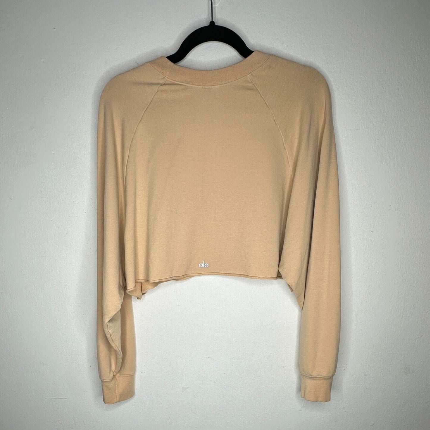Alo Yoga Tan Go Washed and Worn Long Sleeve Boat Neck Boxy Crop Sweatshirt L