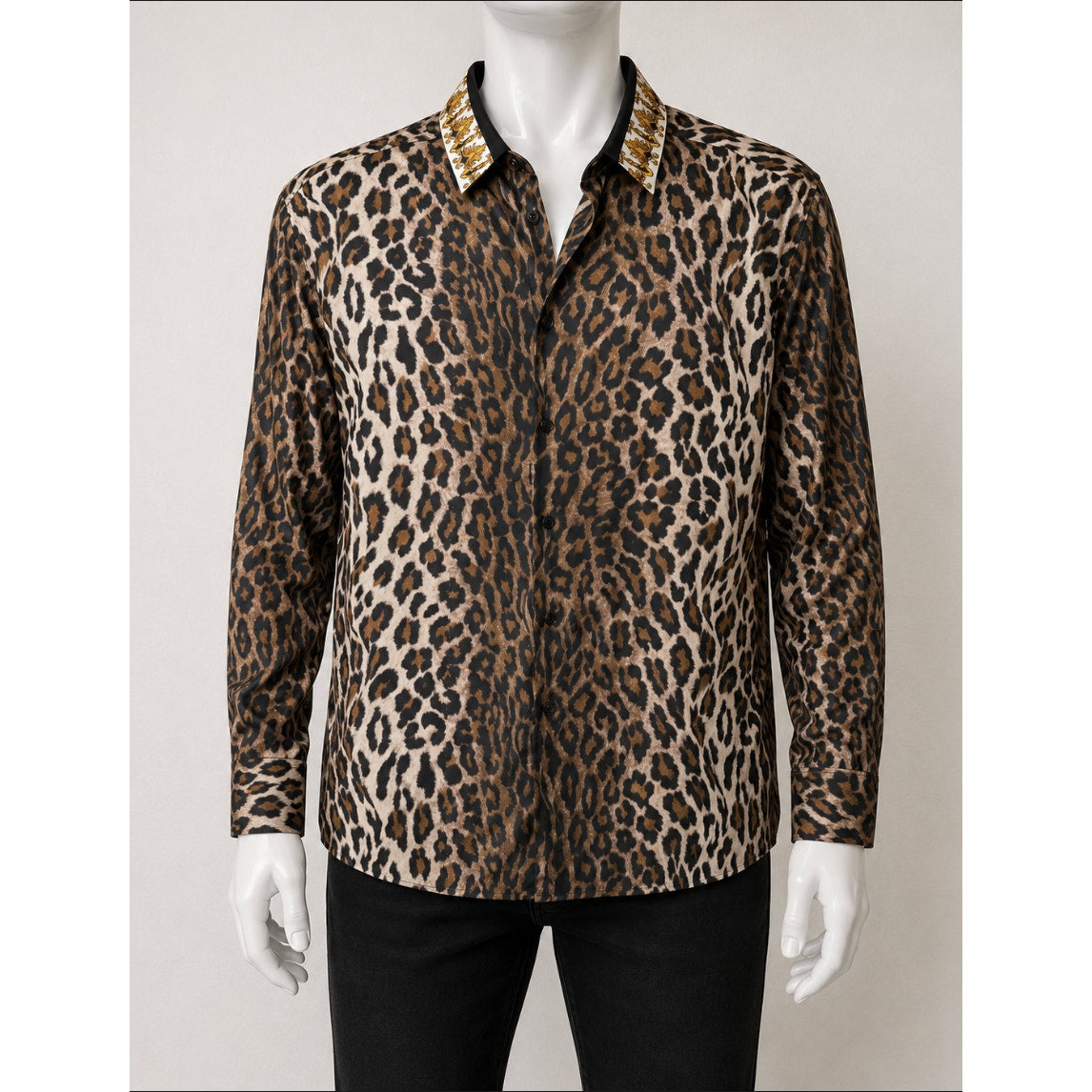 Versace Brown Leopard Silk Shirt Men's US 34 Barocco