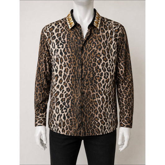 Versace Brown Leopard Silk Shirt Men's US 34 Barocco