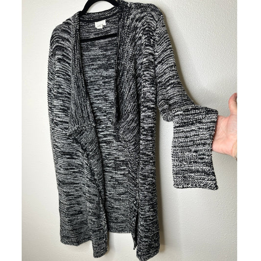 Caslon Black & White Burled Long Sleeve Long Line Cardigan Sweater S