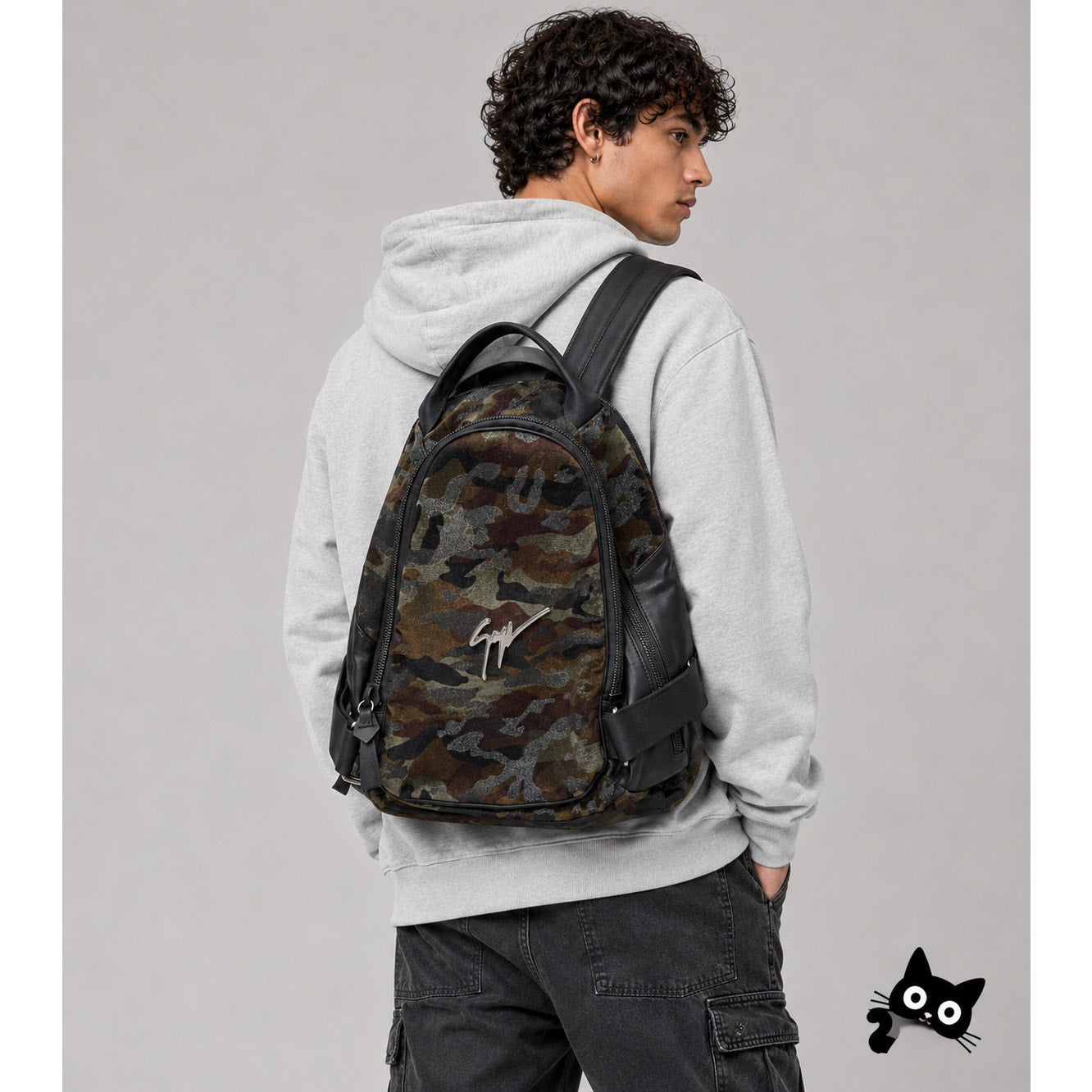 Giuseppe Zanotti Camouflage Velvet Backpack Army Print Italy