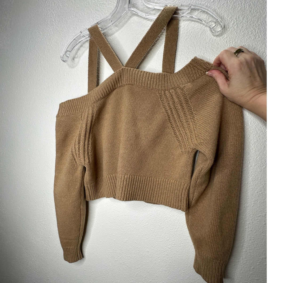 Intermix Beige Rumi Cold Shoulder V-Neck Button Cardigan P