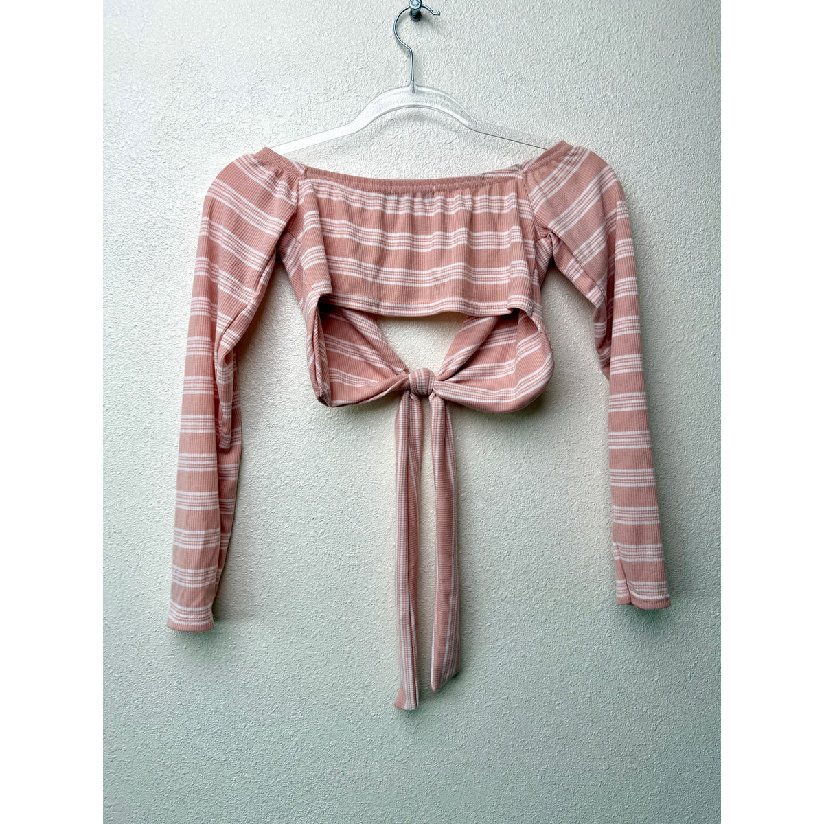 PrettyLittleThing Peach Stripe Tie Crop Top Womens US 6