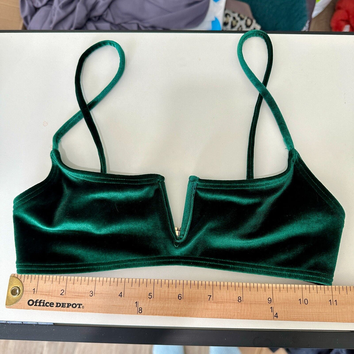 South Beach Forest Green Jade Velvet V-Cutout Bikini Top Gold Hardware 6