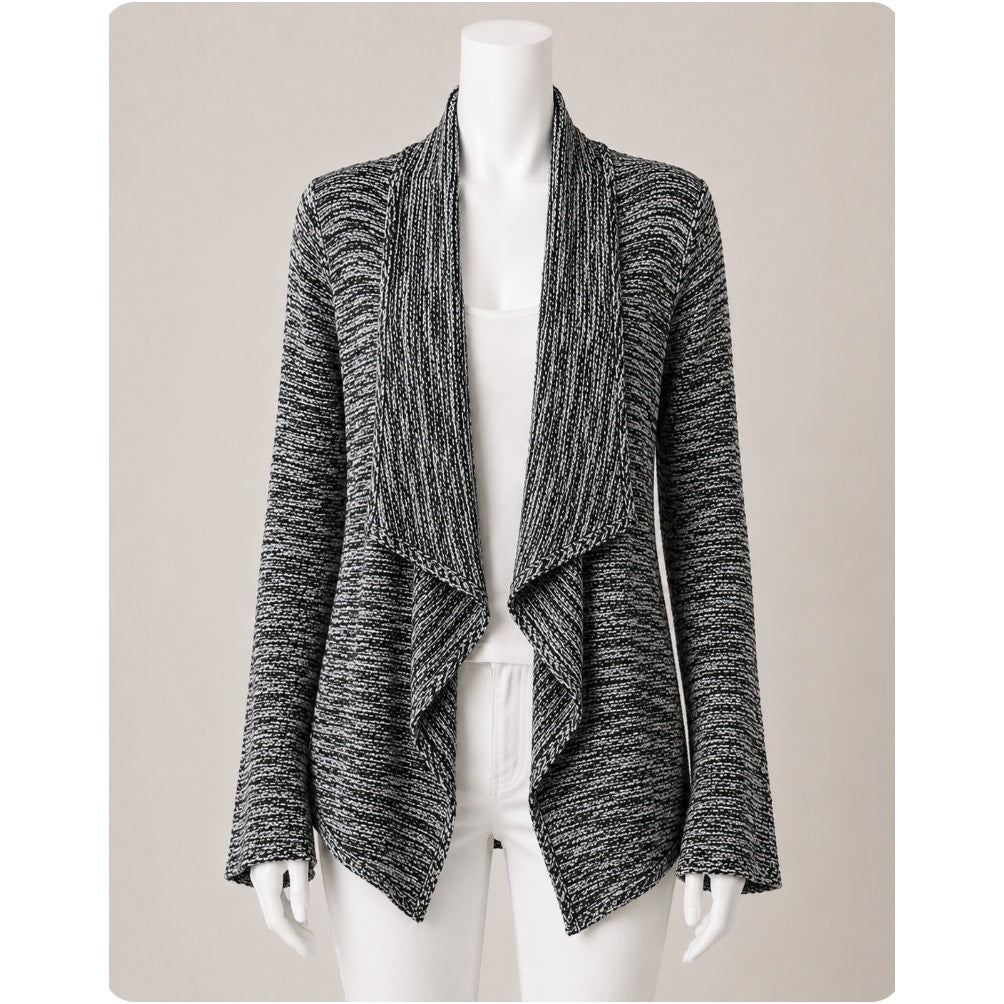 Caslon Black & White Burled Long Sleeve Long Line Cardigan Sweater S