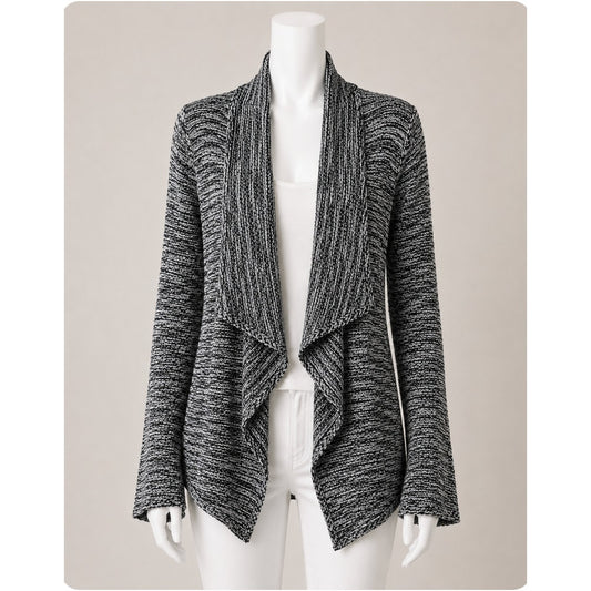 Caslon Black & White Burled Long Sleeve Long Line Cardigan Sweater S