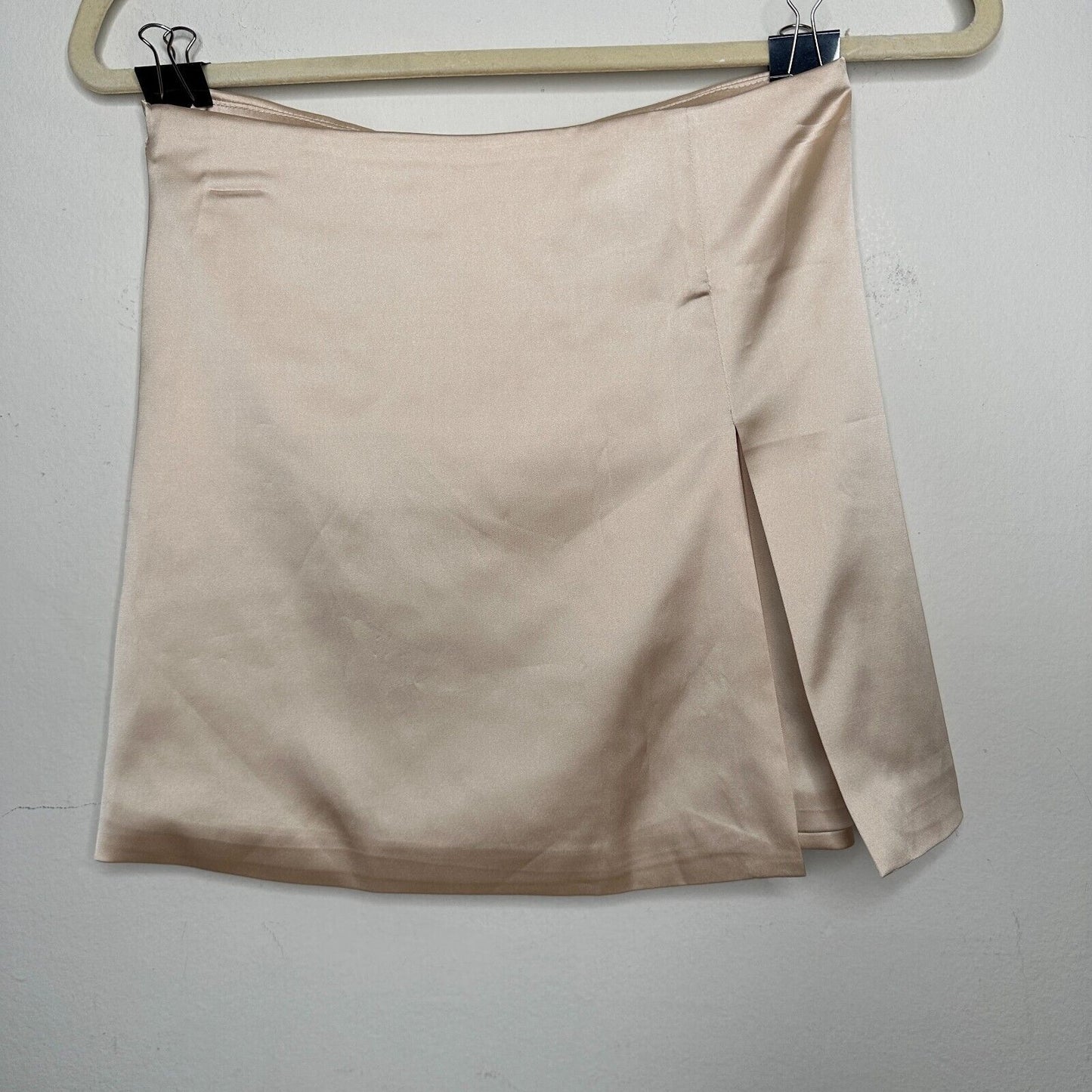 Silkhour Ayu Champagne Satin Skirt Front Kick Split Back Zip Back Sexy Mini SM