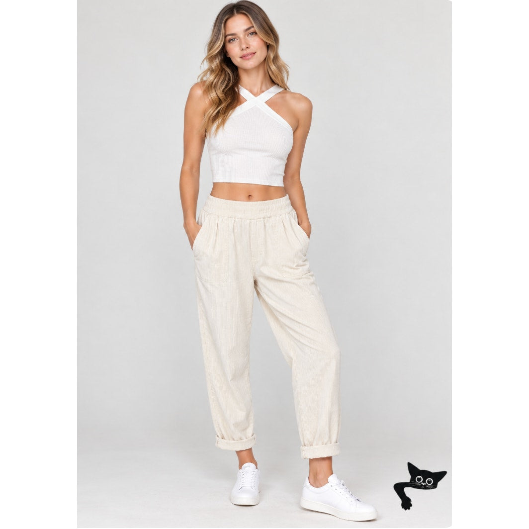 NWT James Perse Cream Ribbed Velour Jogger Unisex US S