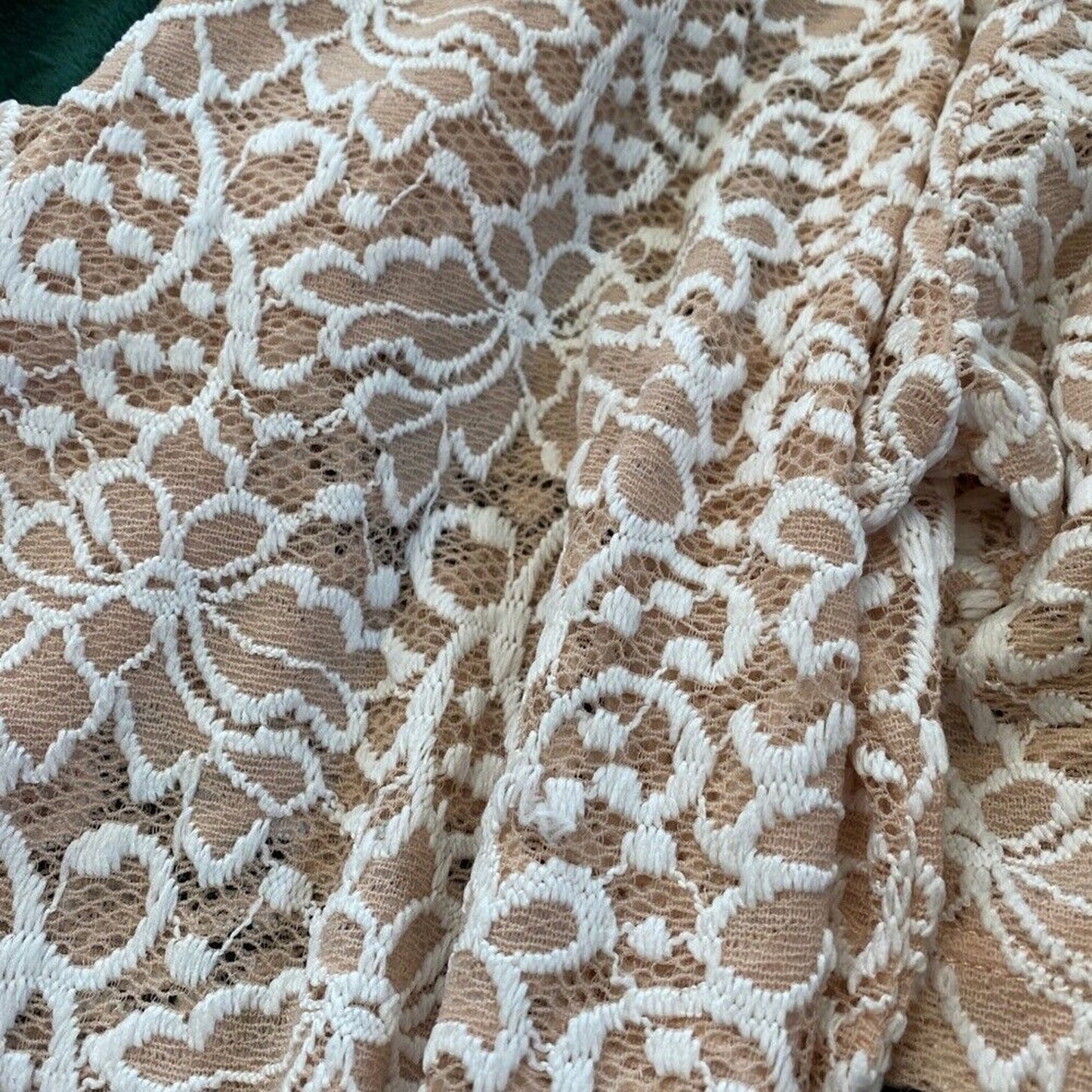 Mock Neck Bell Short Sleeve Blouse Sheer Floral Lace Design M