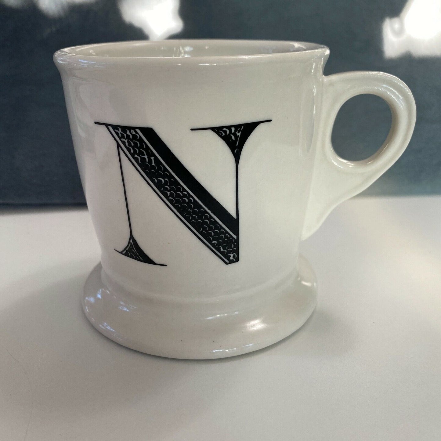 Anthropologie Monogram N Initial Coffee Mug Tea Cup Black Boho Striped