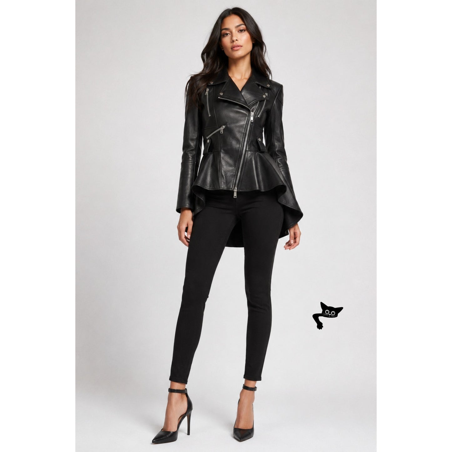 Alexander McQueen Black Peplum Moto Jacket Women's IT 50