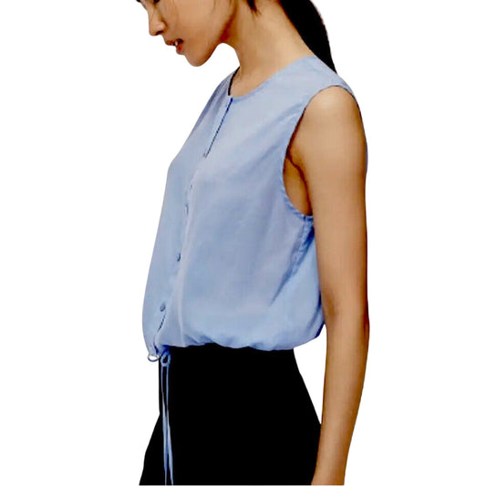 Aritzia Babaton Light Blue Cardin Sleeveless Button-Down Drawstring Waist Top XS