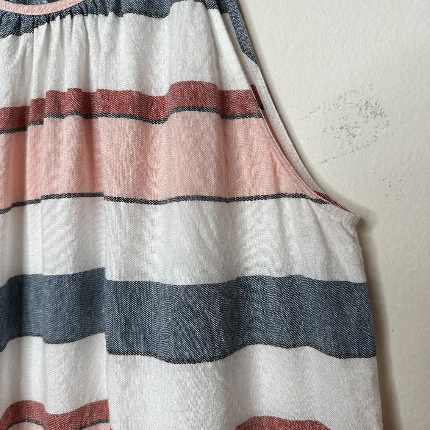 Loft Gray White Pink Stripe Linen Blend Halter Neck Sleeveless Blouse Keyhole SM