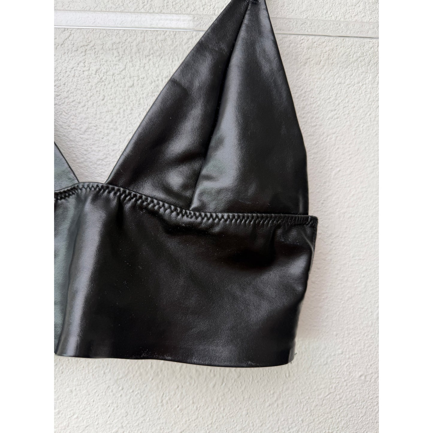 Black Faux Leather Triangle Bralette Women S