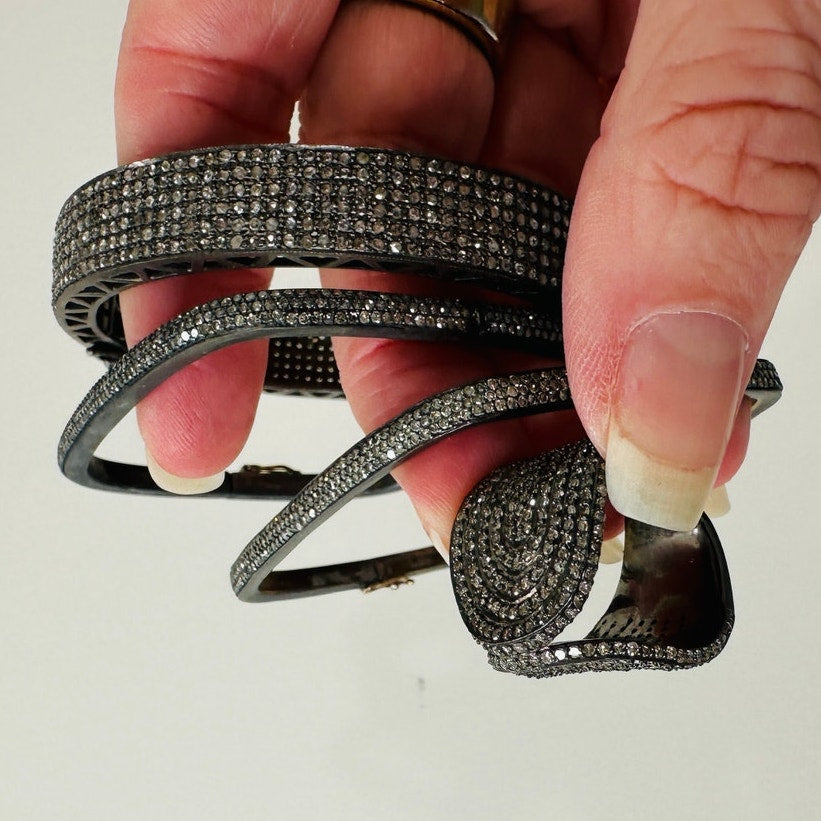 Gunmetal Gray Rhinestone Bangle & Square Bracelets with Matching Ring