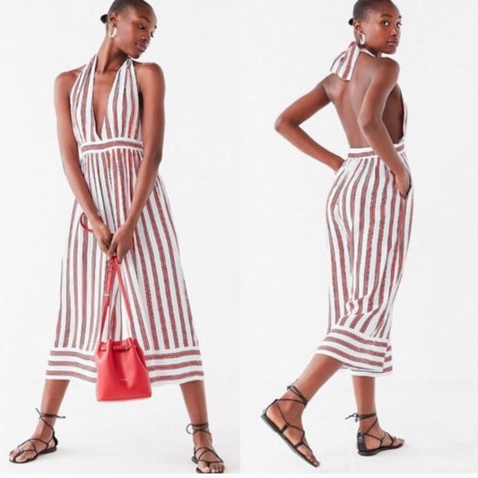 Urban Outfitters Raven White Red Blue Striped Halter Romper Jumpsuit S
