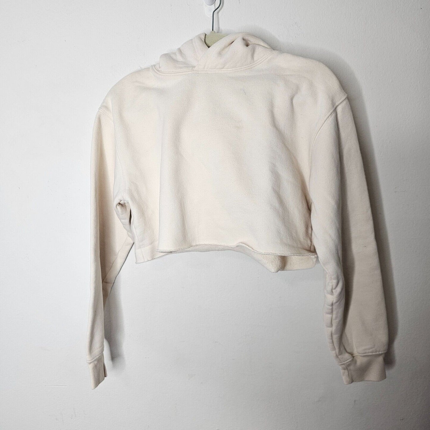 TNA Tan Long Sleeve Crop Fleece Hooded Sweatshirt Rib Trim Sleeves Raw Hem Small