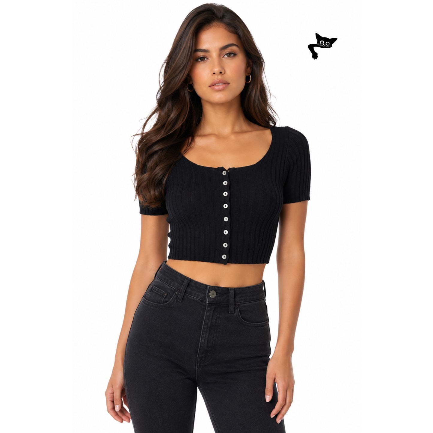 Free People Little Cutie Black Ribbed Cardigan US S