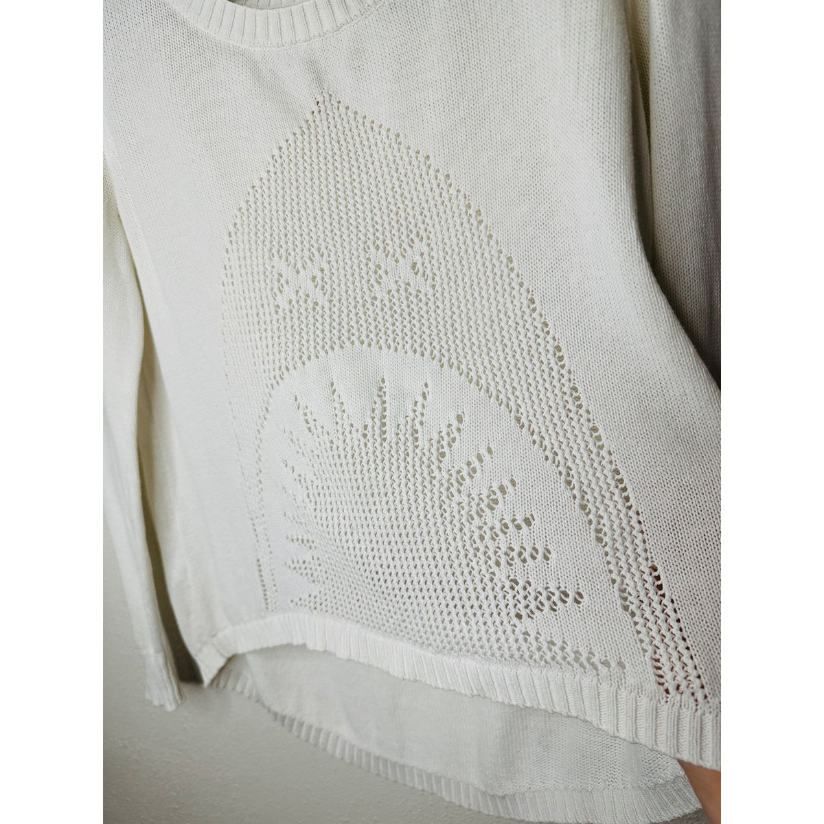 Billabong White Boat Neck High Low Shark Knit Pattern Sweater M