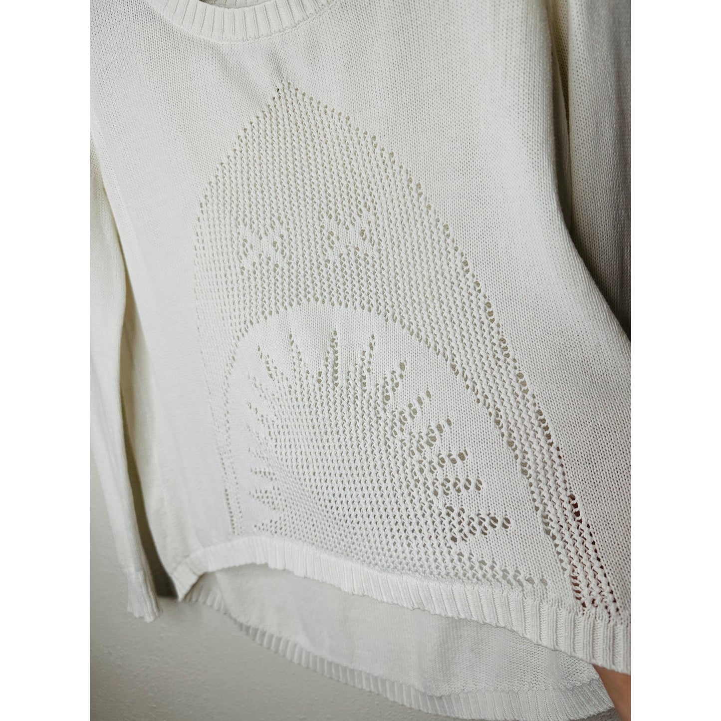 Billabong White Boat Neck High Low Shark Knit Pattern Sweater M