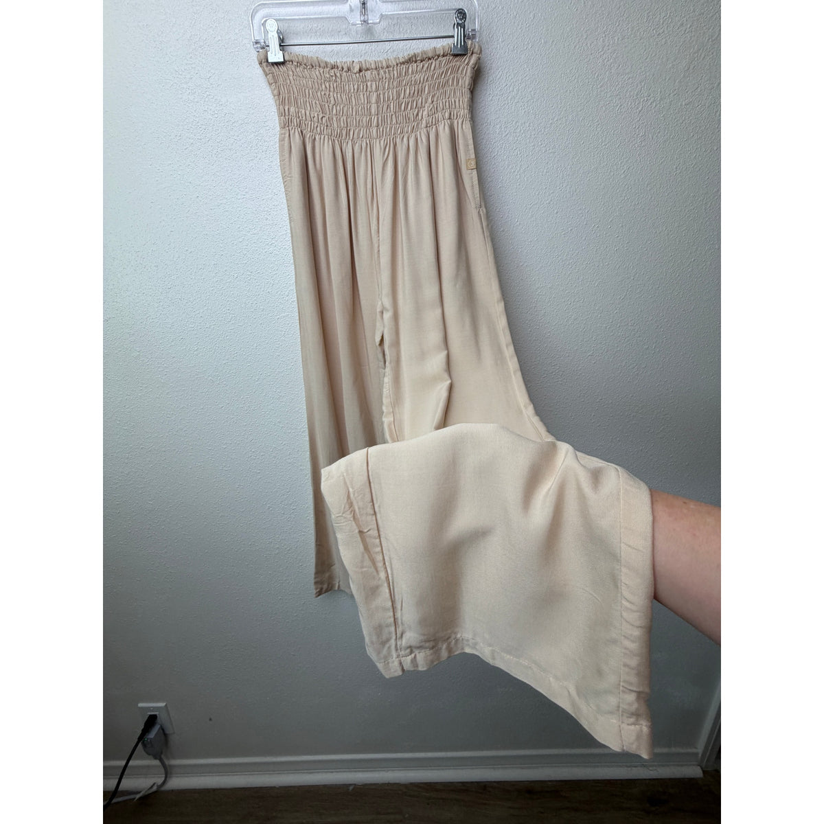 PIYOGA Beige Smocked Palazzo Pants Women US 0-12