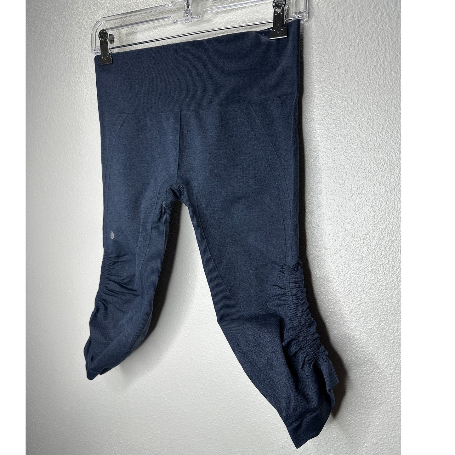 Lululemon In The FLow Slate Blue Gray Side Ruche Crop Yoga Pant 8