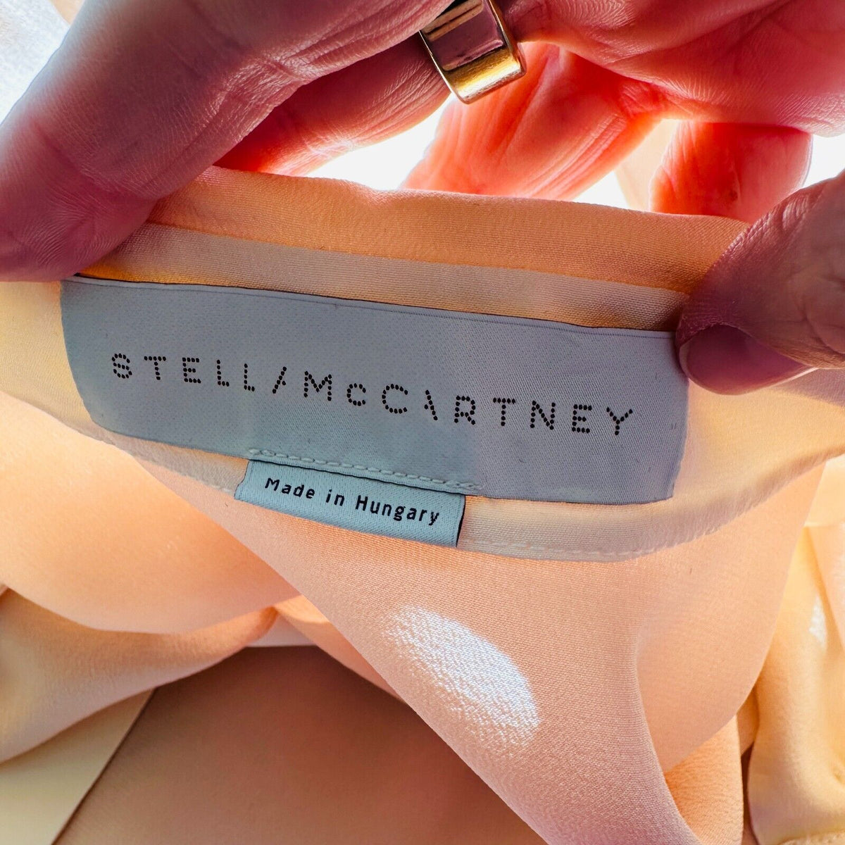 Stella McCartney Light Peach Silk Blouse Cream on Collar Button Placket Cuffs 42
