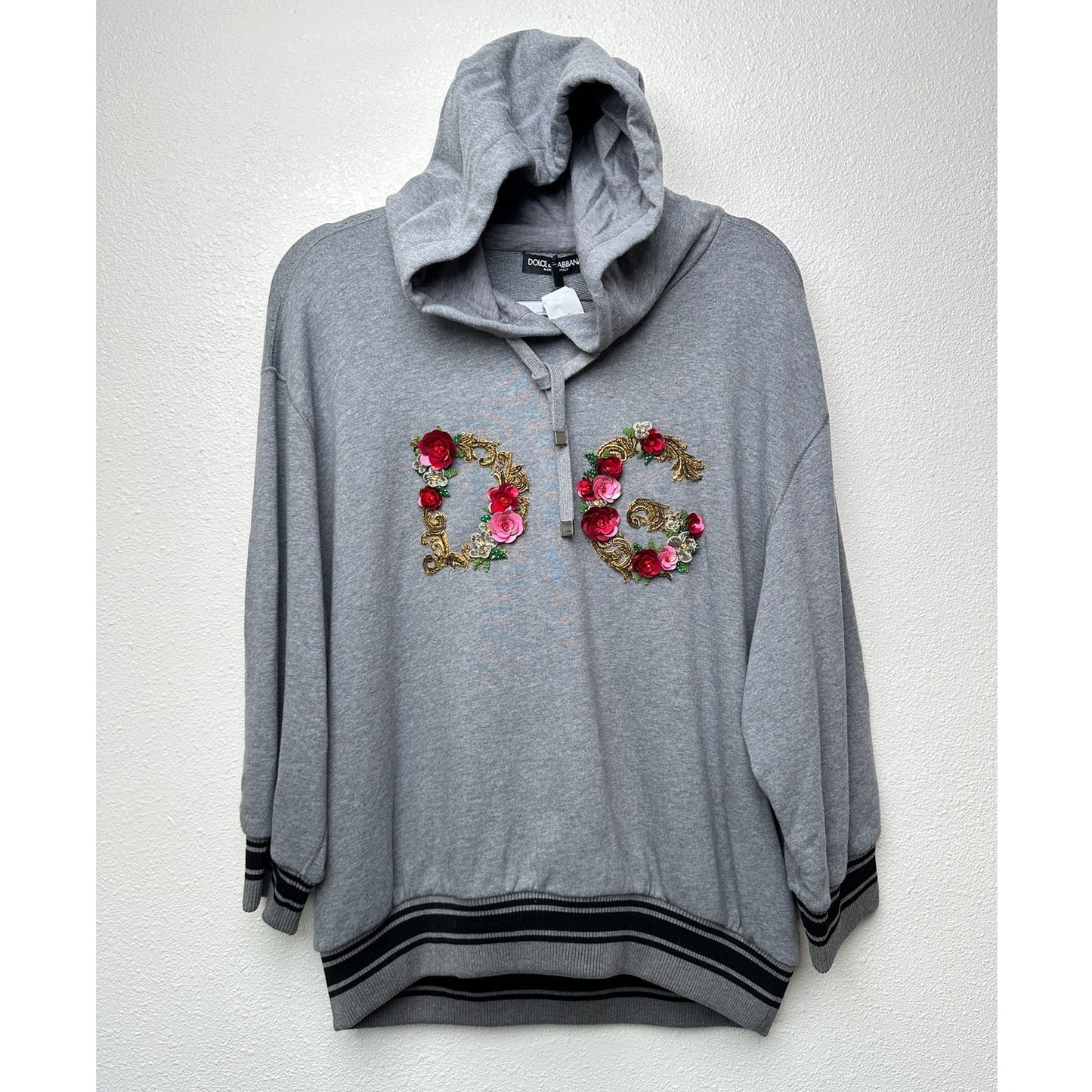 NWT Dolce & Gabbana Embellished Floral Logo Hoodie Gray Women US M