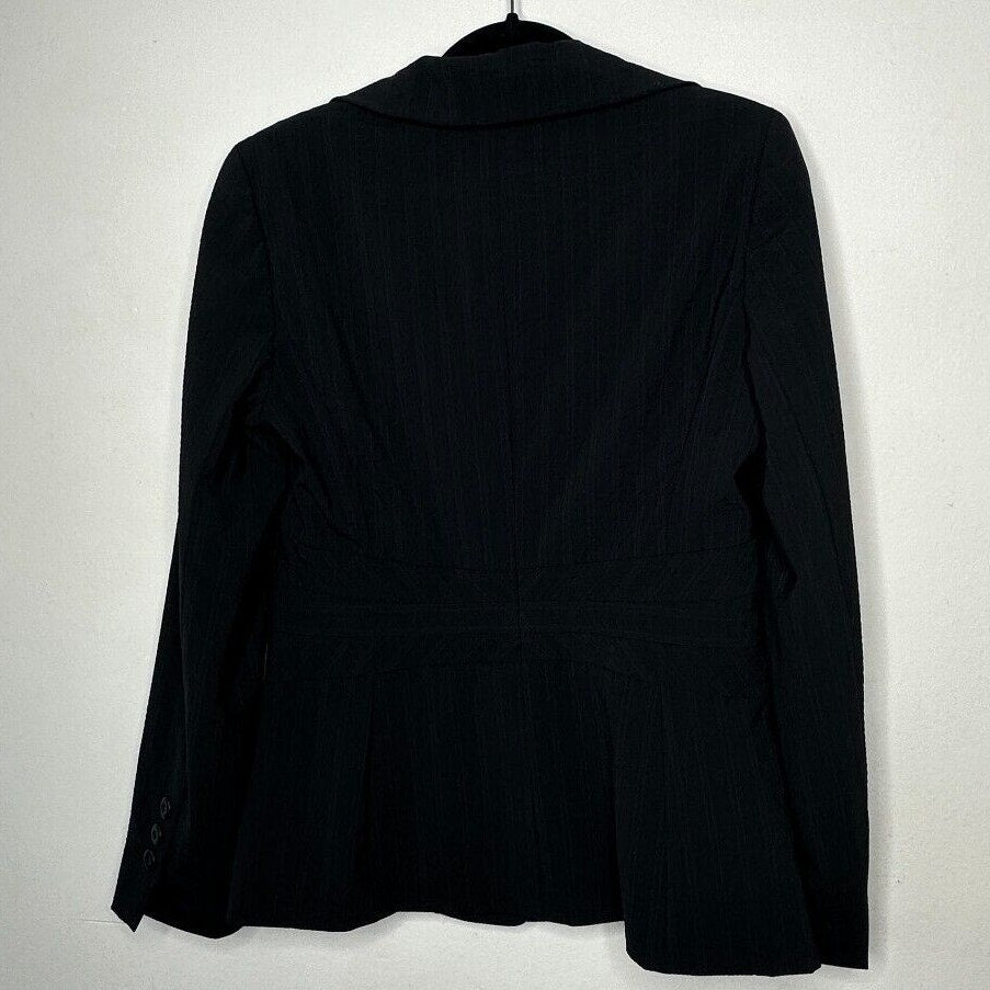 Classiques Navy Blue Pinstripe Fitted Peplum Waist 4-Button Wool Blazer 10