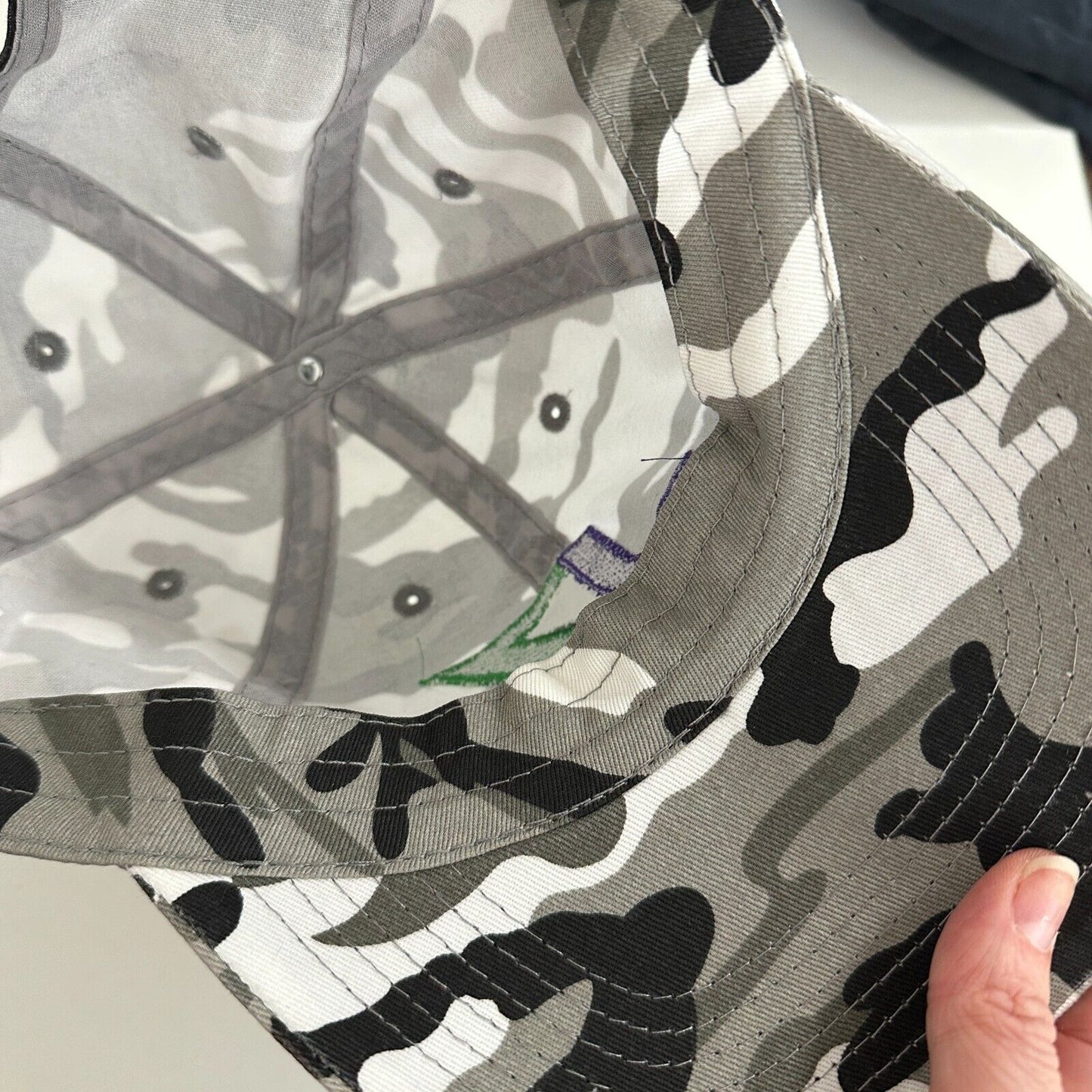 JZ Black Gray White Camo 100% Cotton Adj Baseball Cap Purple and Green JZ Logo