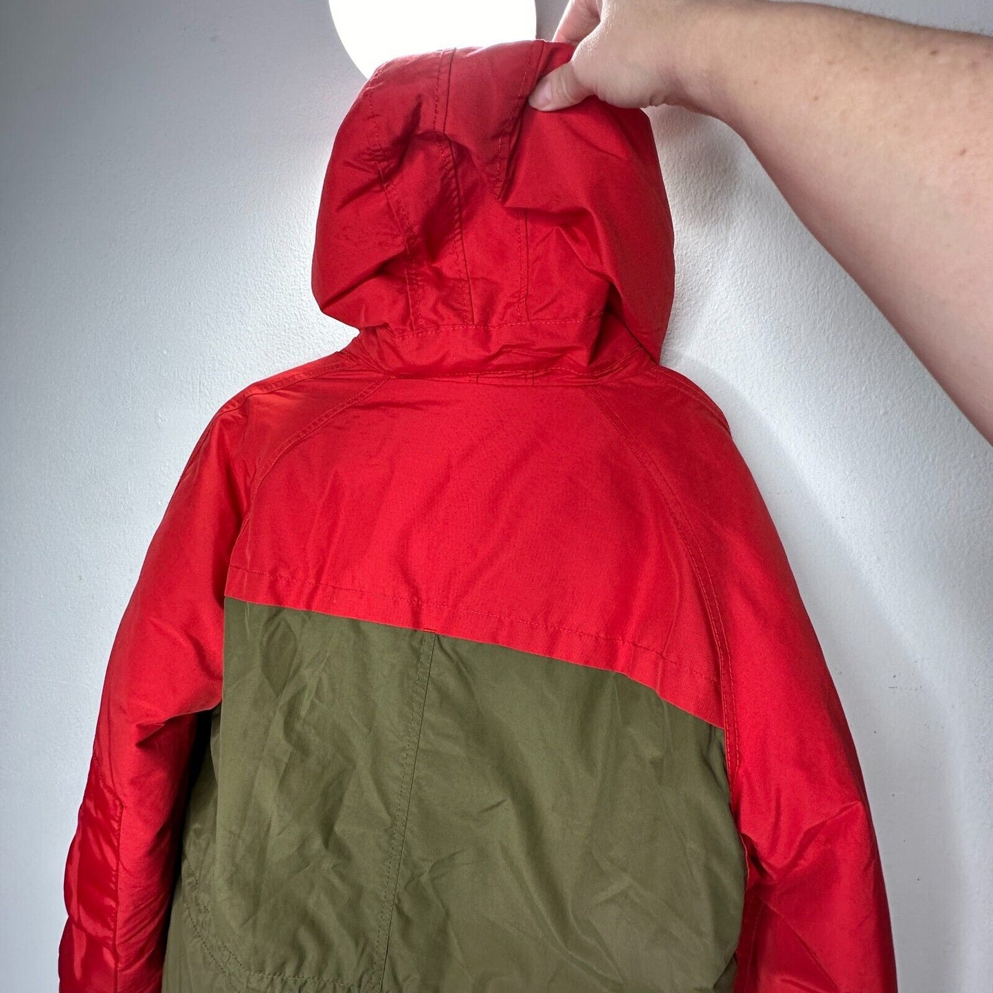 Scotch & Soda Olive Green & Red Front Zip Button Hooded Heavyweight Jacket M