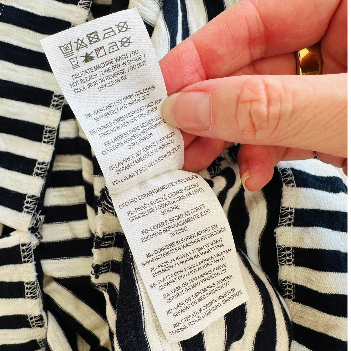 Boden Ivory & Black Stripe Short Sleeve Round Neck Shirt Dress 6 L