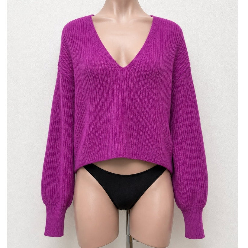 A.L.C. Violet Deep V-Neck Long Sleeve Boxy Crop Sweater XS