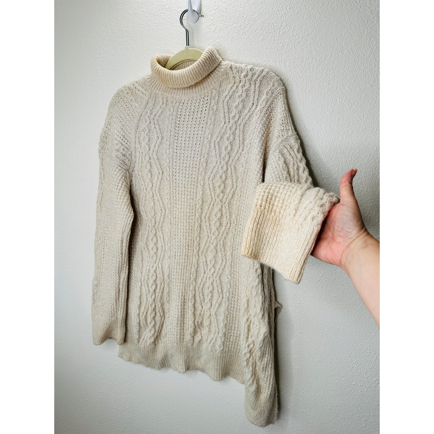 Vince Cream Chunky Knit Long Sleeve Mock Neck Sweater L