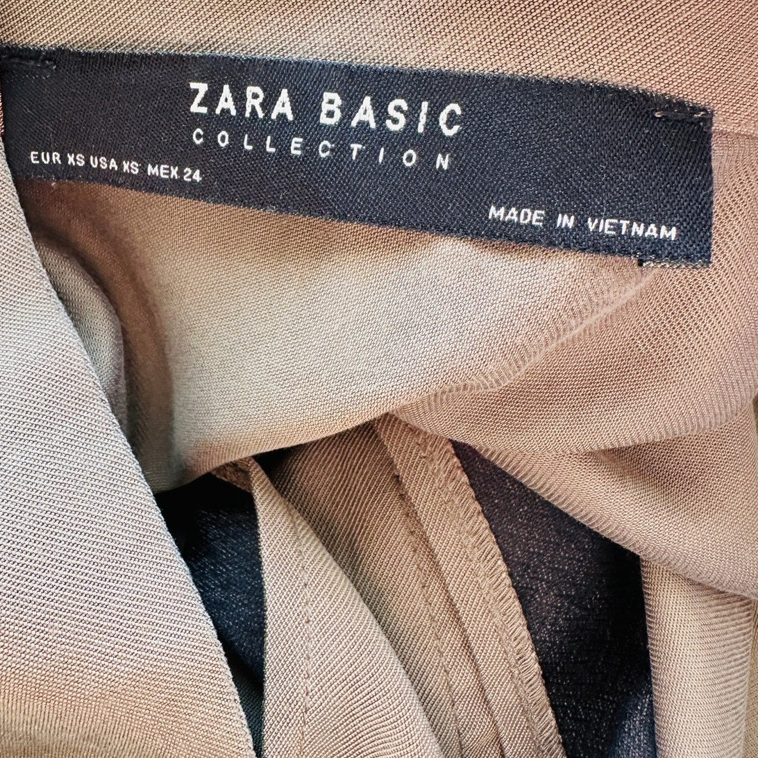 Zara Olive Green 3/4 Cuffed Sleeve Collared Zip Cinch Waist Jacket XS