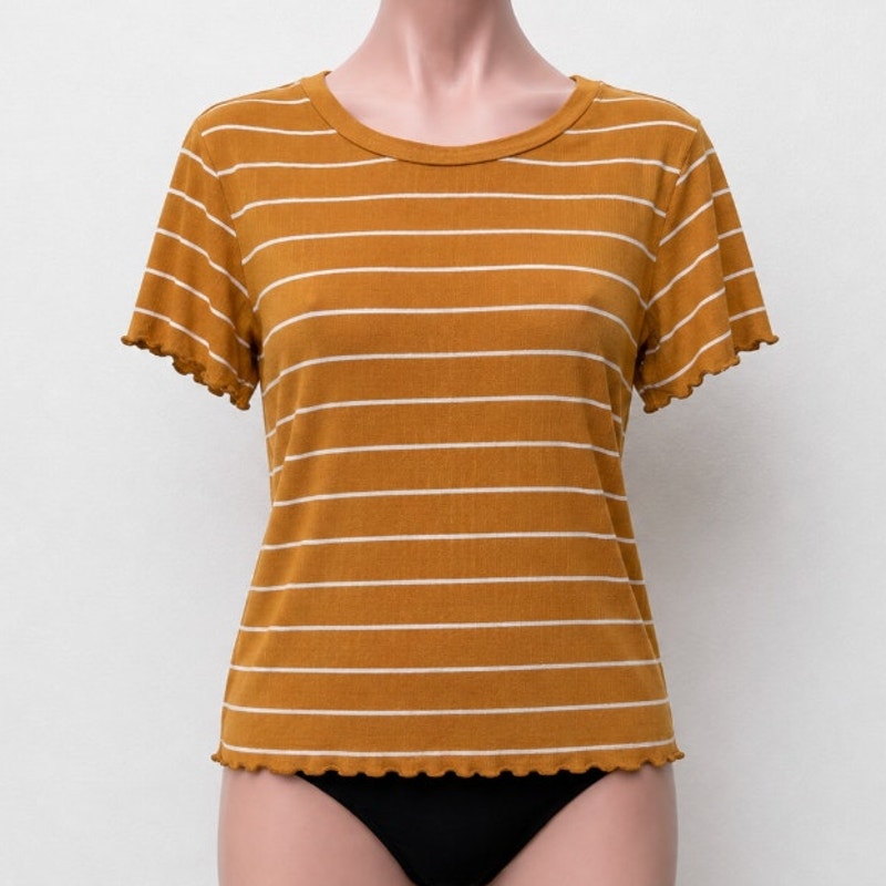 Casual Orange and White Stripe Short Sleeve Tee Lettuce Edge 0X