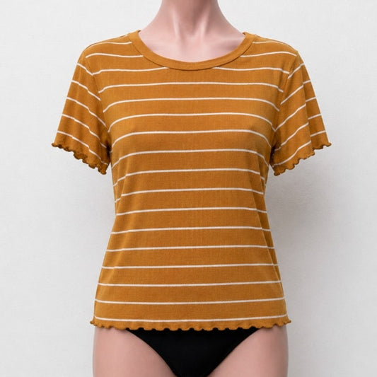 Casual Orange and White Stripe Short Sleeve Tee Lettuce Edge 0X