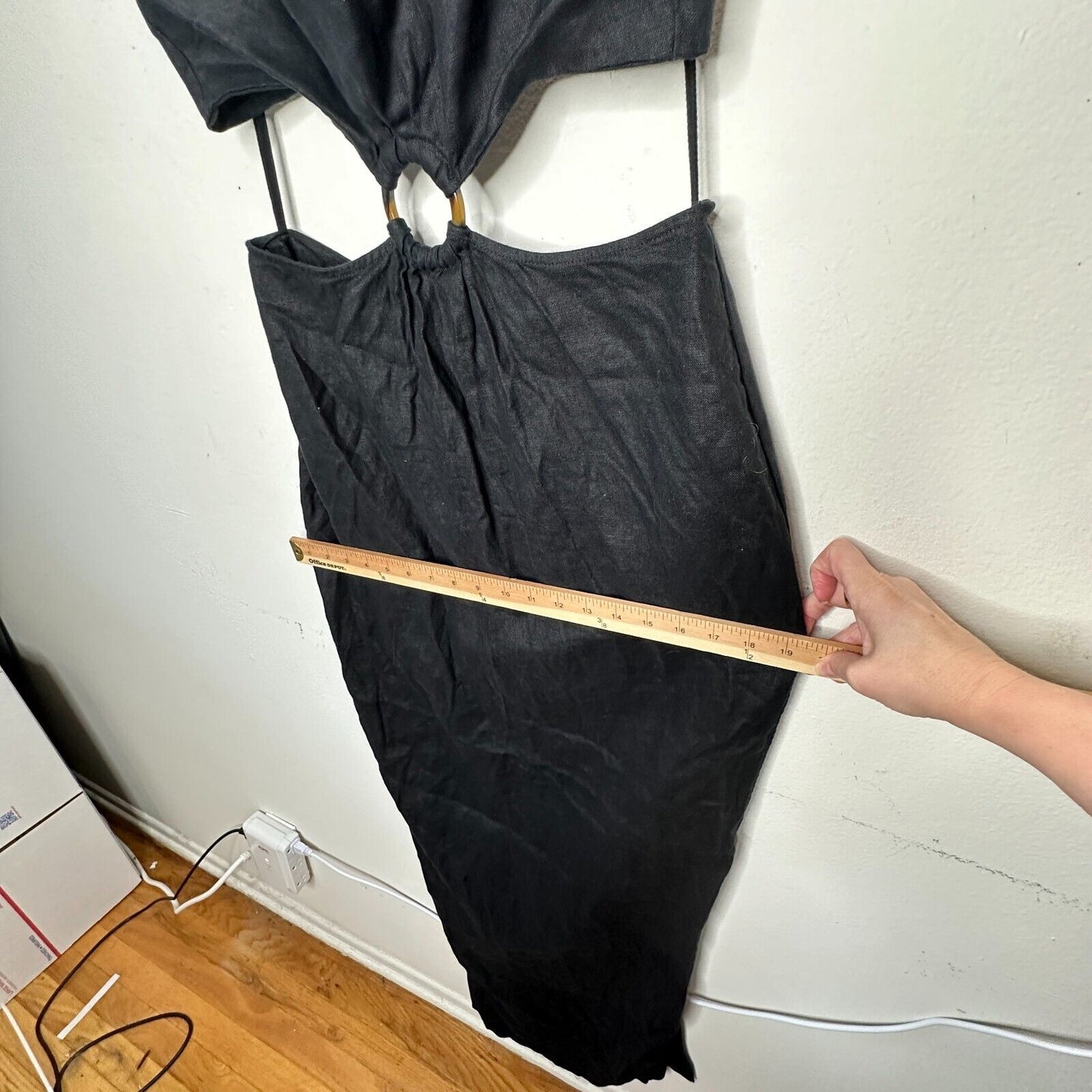 Rumer Black Avalon Ring Linen Dress Bandeau Top & Side Slit Skirt Zip Back L