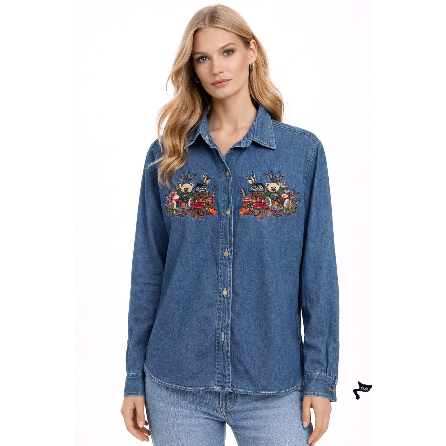 Cabin Creek Vintage Denim Embroidered Teddy Bear Shirt PL