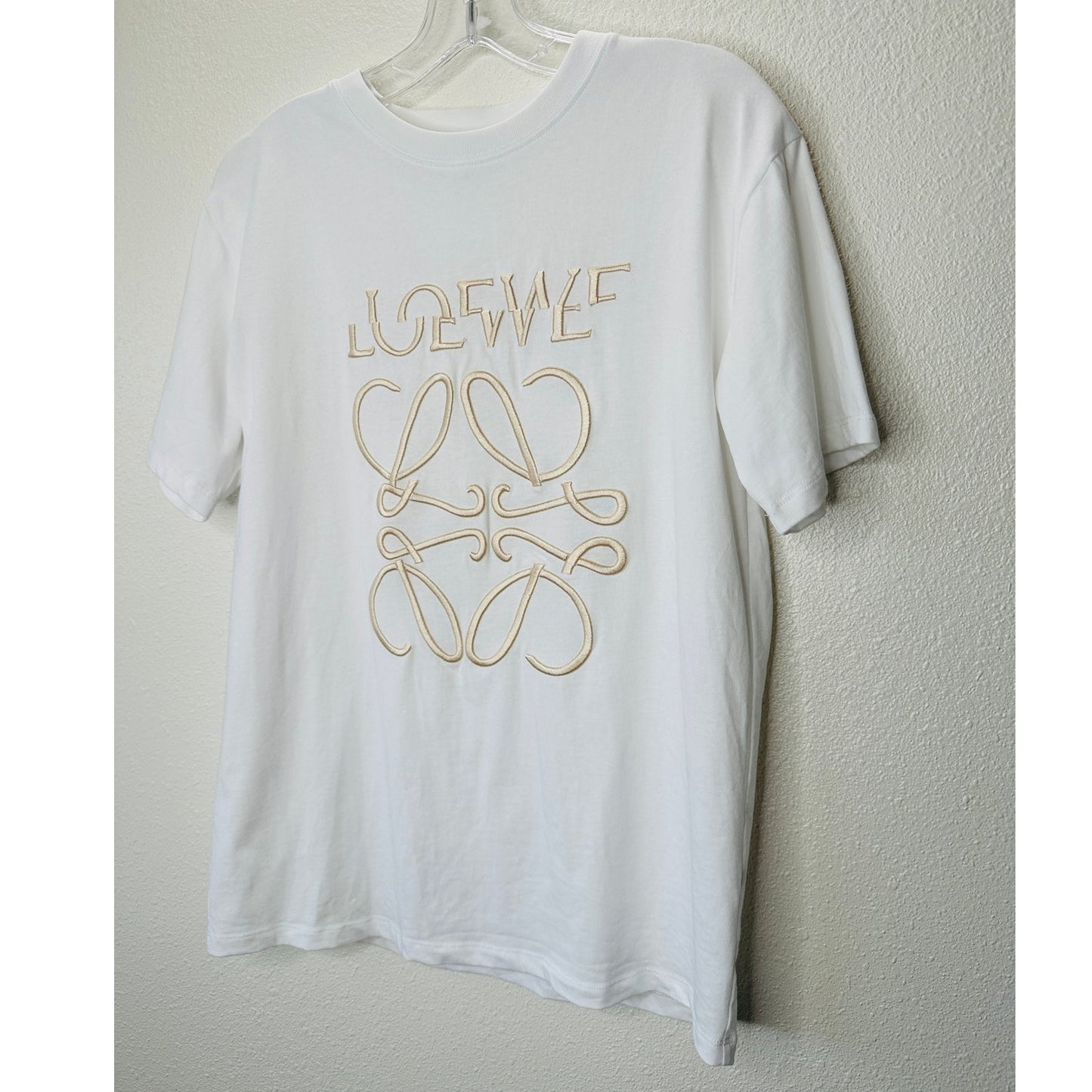 Loewe White Short Sleeve Cream Embroidered Logo Graphic Tee S