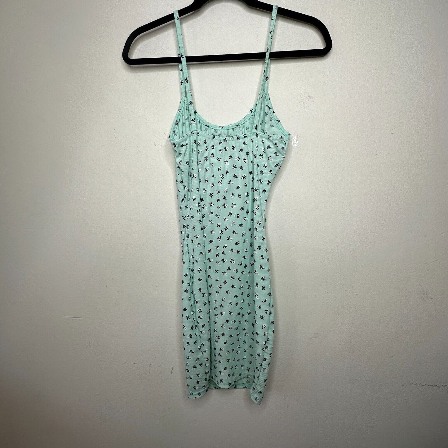 Ditsy Mint Floral Rouched Bust Rib Knit Spaghetti Strap Jersey Mini 6