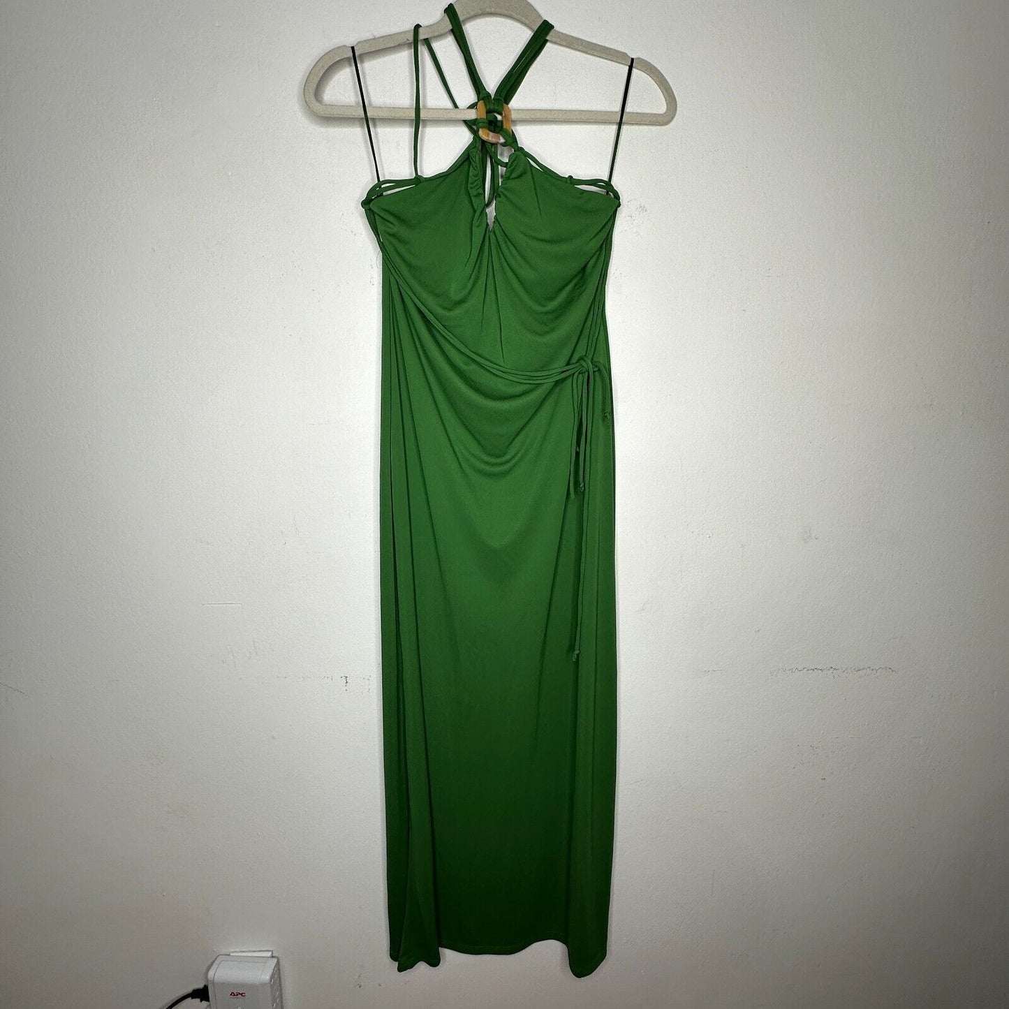 Zara Emerald Green Strapless V-Neck Keyhole Halter Top Tie Back Maxi Dress M