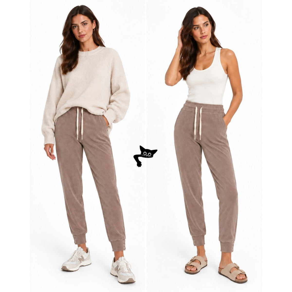 Z Supply Taupe Ribbed Knit Snap Ankle Jogger Pants Women's US XS