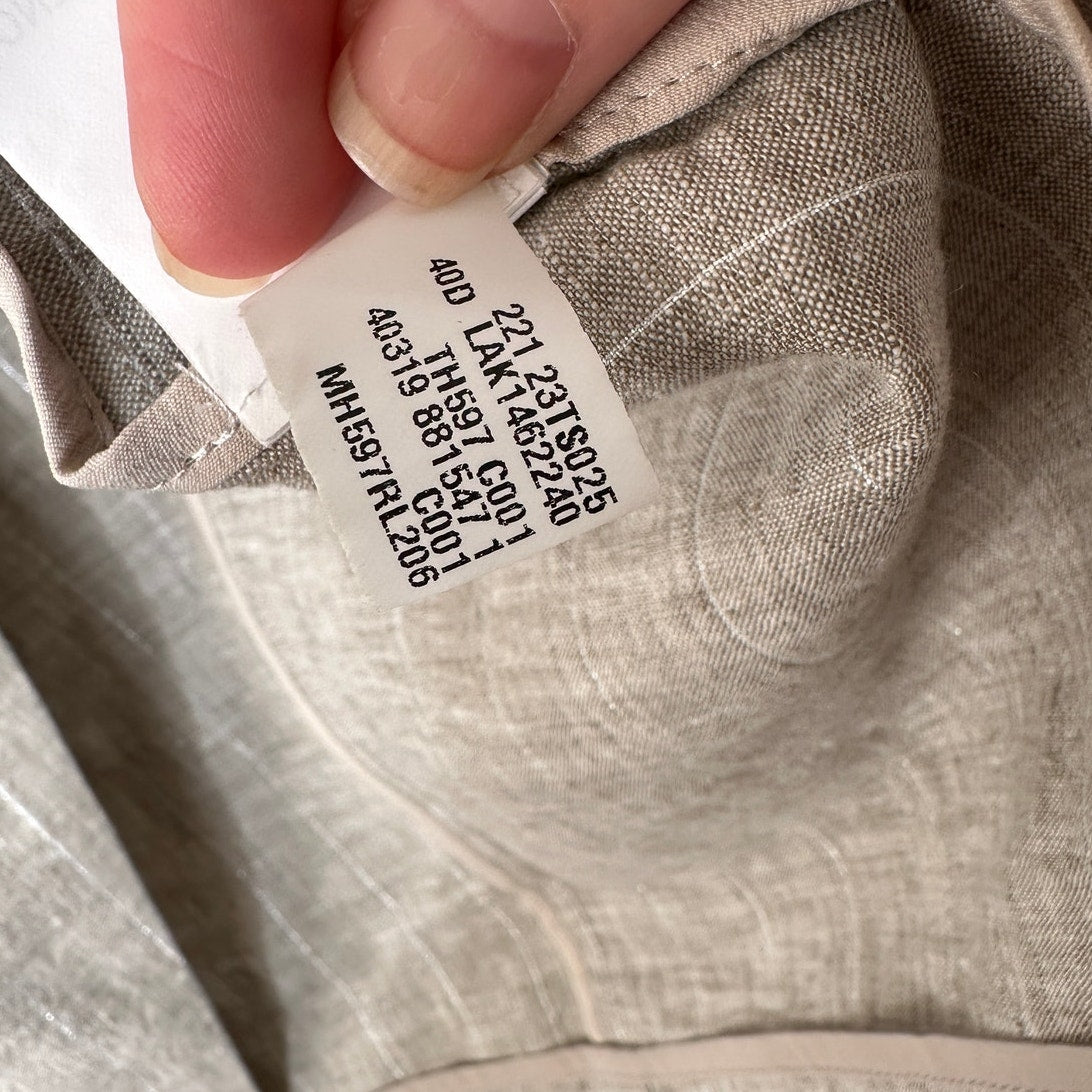 Brunello Cucinelli 100% Linen Beige Silver Stripe Button Blazer 46 / 14